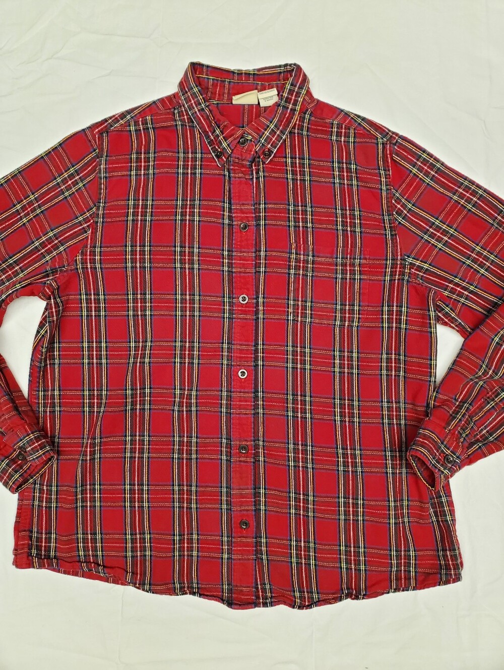 L.L.Bean Womens Flannel Shirt L Red Tartan Plaid Button Down Cotton Holiday